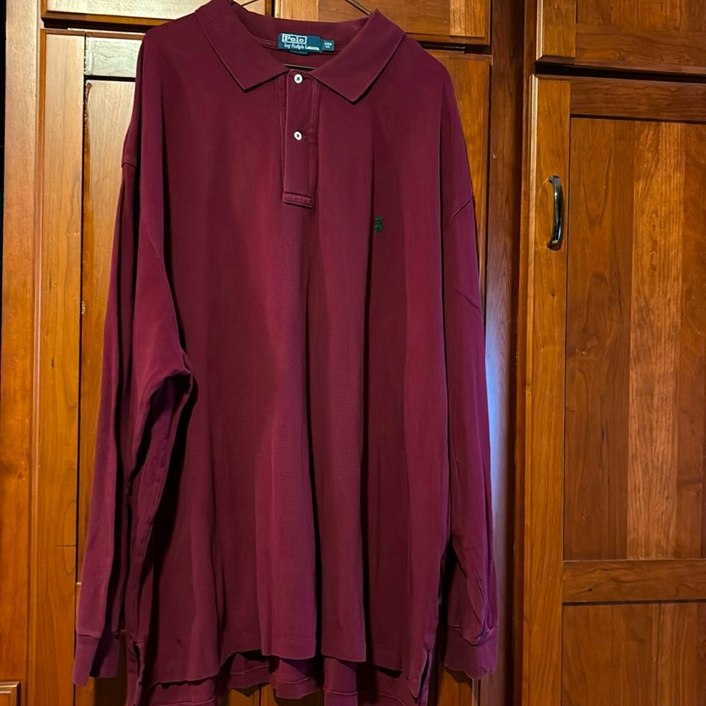 Polo by Ralph Lauren long sleeve men’s polo.  Size 4XB. Maroon w/green logo.